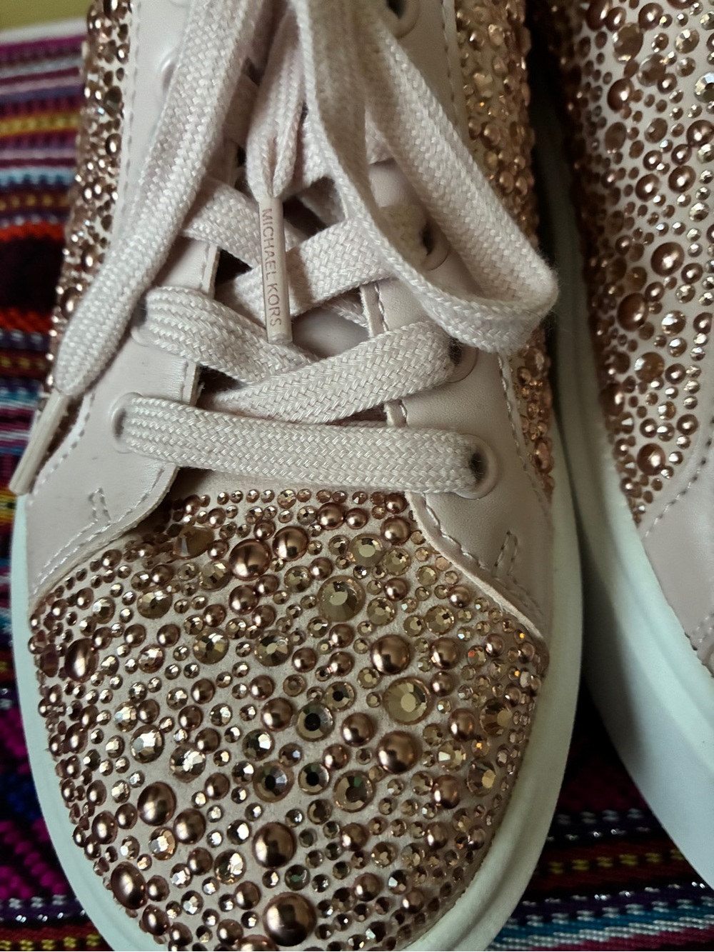 Michael Kors Pink Rose Gold Crystal Platform Sneakers - Picture 8 of 9
